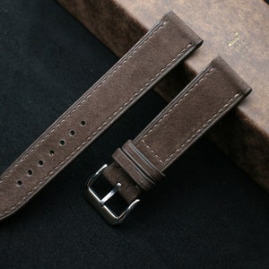 Nubuck dark brown slim watch strap 24mm,22mm,21mm,20mm,19mm,18mm,16mm-NUBUCK-DBR-0-S-M-N-