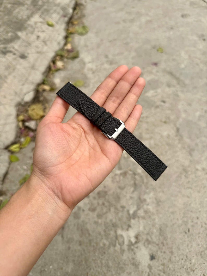Handgefertigtes Uhrenarmband Togo Black, Custom Size - TG1 Bild 6