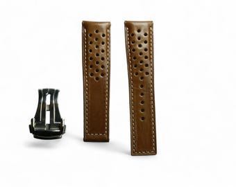 Handmade Tuscany Leather Watch Strap: Tan Brown Padded Rally Band