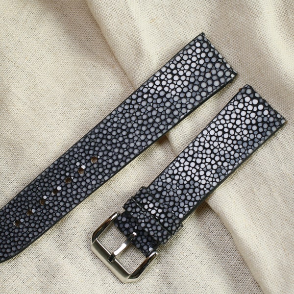 Bracelet-montre en cuir fin galuchat noir sans jade-CA DUOI-BLACK-0-0-0-N-
