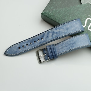 Alaska  leather blue slim watch strap , 24mm 22mm 21mm 20mm 19mm 18mm 17mm 16mm 15mm 14mm 12mm 10mm 8mm-ALASKA-BLUE-0-K-M-N-