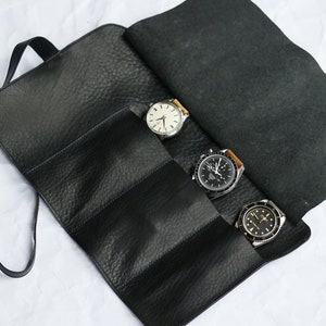 Custodia per orologio personalizzata nera, scatola per orologio da viaggio, custodia per orologio in pelle personalizzata - CUON -MILL BLACK-