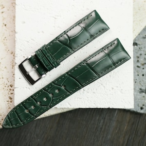 Green alligator USA Leather watch strap  24mm,22mm,21mm,20mm,19mm,18mm,16mm-CT-Green-F-S-M-N-