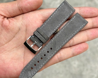 Handgefertigtes dunkelgraues Wildleder schmales Uhrenarmband, Custom Size - S6