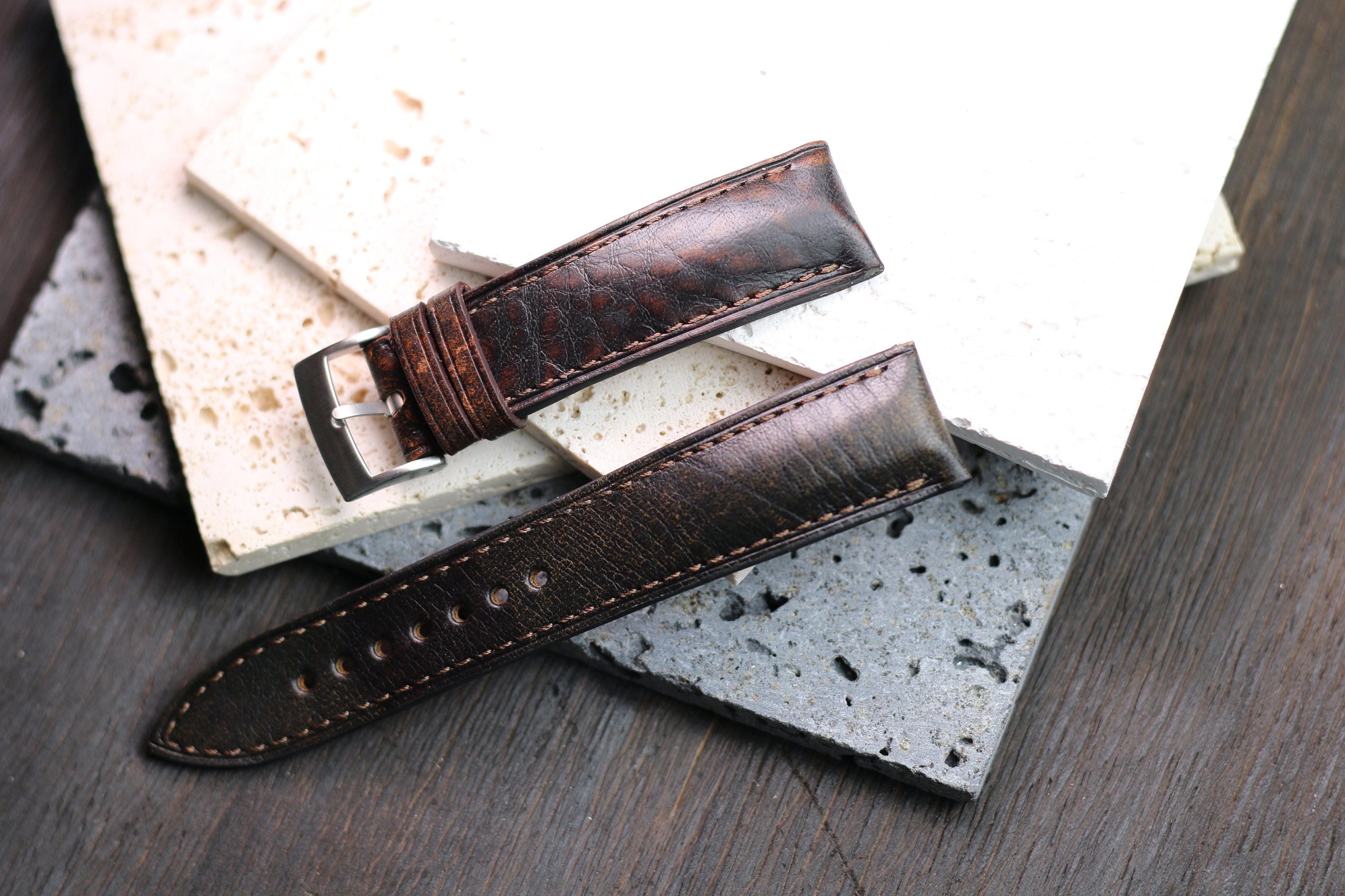 Bracelet De Montre En Cuir Végétal Marron, Large (XL), Pour Changement Rapide - Rembourré Léger