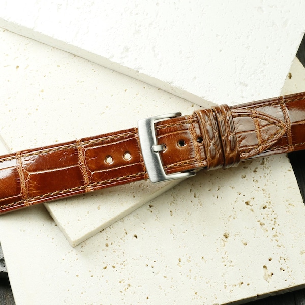 Handmade Padded Watch Strap Alligator patina conag Leather Band, Custom Size - CNI22