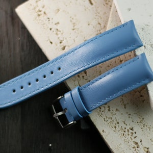 Bracelet de montre en cuir de veau box bleu 24 mm,22 mm,21 mm,20 mm,19 mm,18 mm,16 mm-BOX-BLUE-F-S-M-N-