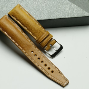 ヴィンテージ ゴールデンイエロー レザー ウォッチストラップ パッド入り 24 mm、22 mm、21 mm、20 mm、19 mm、18 mm、16 mm-VINTAGE-TAN-FE-K-M-V-