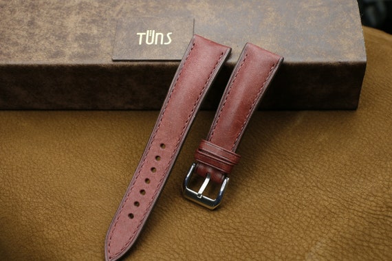 Bracelet de montre en cuir couleur bordeaux - 18mm - Boucle doré