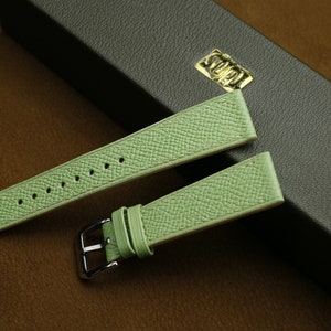 green grasshopper epsom leather  slim watch strap  24mm,22mm,21mm,20mm,19mm,18mm,16mm-EPSOM-XANH BO-0-K-M-N-