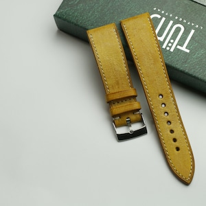 Alaska leather golden yellow watch strap ,slim , 24mm 22mm 21mm 20mm 19mm 18mm 17mm 16mm 15mm 14mm -ALASKA-GOLDEN YELLOW-0-K-M-N-