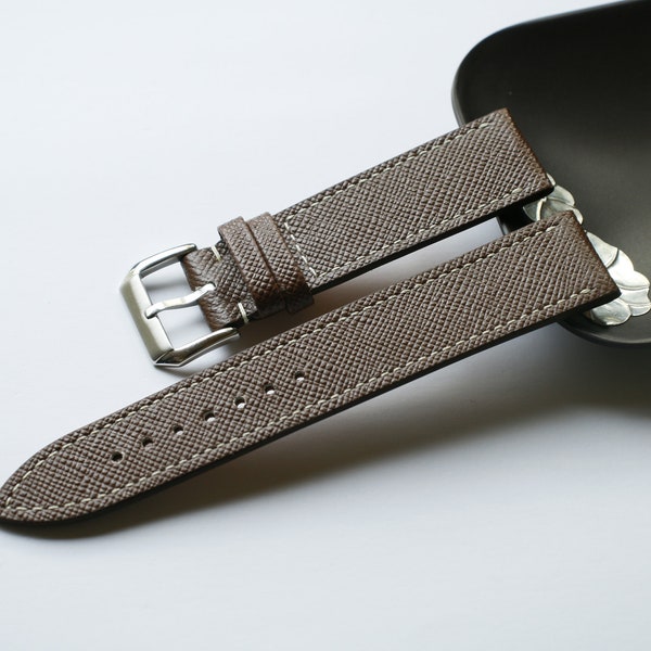 Saffiano brown slim leather watch strap Slim 24mm ,22mm,21mm,20mm,19mm,18mm,16mm-SAFFIANO-BROWN-0-K-M-N-