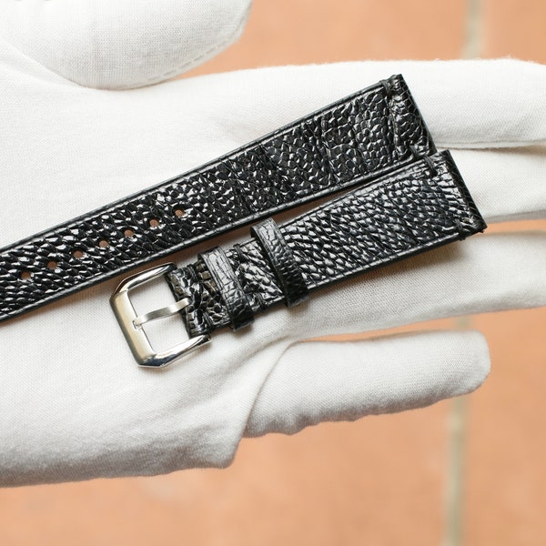 Bracelet de montre fin en cuir d'autruche noir de style minimaliste-DDG -BLACK-0-DS-0-N-