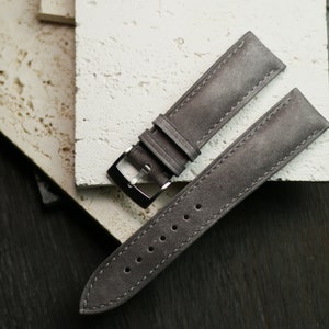 Museum patina gray leather watch strap padded 24mm ,22mm,21mm,20mm,19mm,18mm,16mm-MUSEUM-GRAY-F-S-M-N-