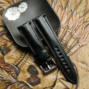 Shell cordovan shinki leather , black watch strap 24mm ,22mm,21mm,20mm,19mm,18mm,16mm-SHELL-BLACK-F-S-TH-N-