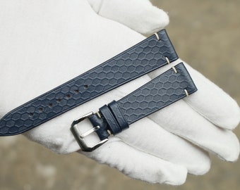Correa de reloj de cuero hecha a mano, correa de reloj azul marino, tamaño personalizado - ONG1