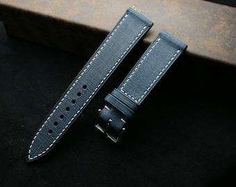 Handmade Babele navy blue slim watch strap, Custom Size  - BA4