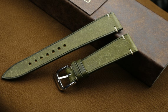 Olive leather watch strap sale
