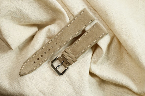 Handmade Nubuck begie slim watch strap, Custom Size - NB1