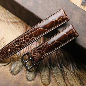 Ostrich Brown leather watch strap 24mm ,22mm,21mm,20mm,19mm,18mm,16mm-DD-BROWN-F-S-M-N-