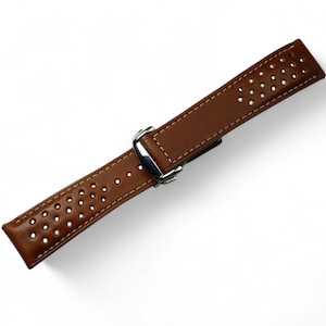 Rally Omega Vegtan brownvleather padded watch strap-Veg OMEGA Rally-brown-V-K-M-T-