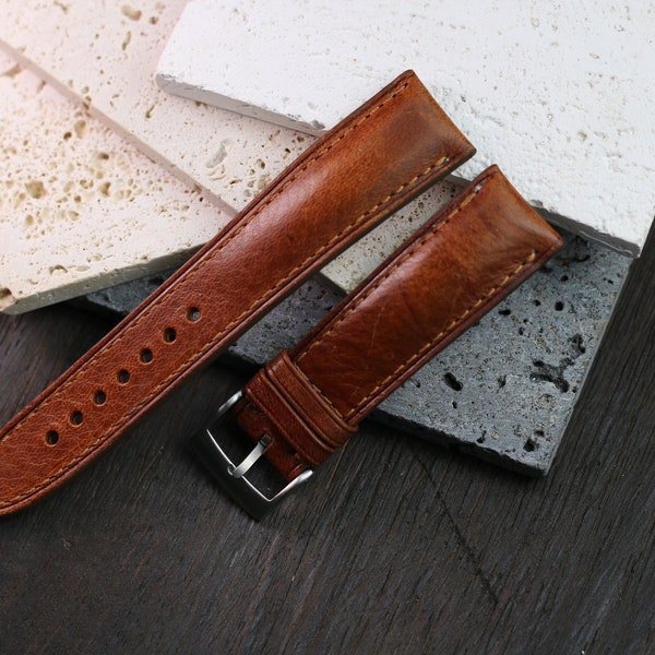 butero brown padded leather watch strap  24mm ,22mm,21mm,20mm,19mm,18mm,16mm-BUTERO bụng-LIGHT BROWN-F-S-M-N-