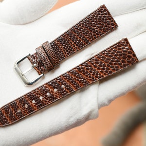 Ostrich coffee Brown leather slim watch strap minimalist style-DDG-BROWN-0-DS-0-N-