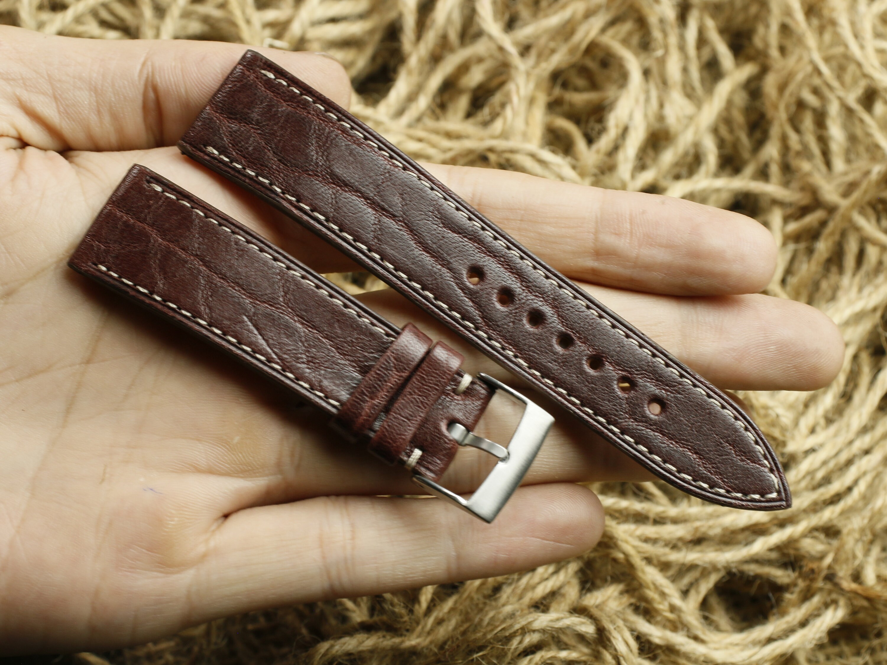 【BAON】Wonk Stitch Strap Bloafer Bison Leather Burgundy Watch Strap -BO RUNG-BURGUNDY-0-K-M-N