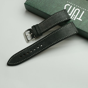 Alaska  leather black watch strap ,slim , 24mm 22mm 21mm 20mm 19mm 18mm 17mm 16mm 15mm 14mm 12mm 10mm 8mm-ALASKA-BLACK-0-K-M-N-