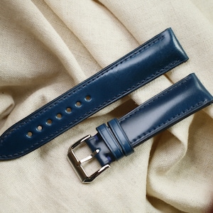 Shell cordovan shinki leather , navy watch strap 24mm ,22mm,21mm,20mm,19mm,18mm,16mm-SHELL-NAVY-F-S-TH-N-