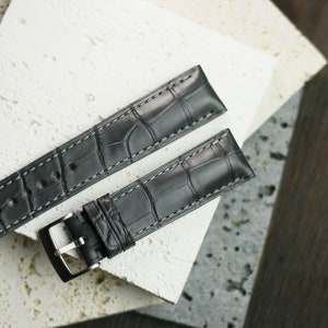 Alligator gris foncé des États-Unis Bracelet de montre en cuir 24 mm,22 mm,21 mm,20 mm,19 mm,18 mm,16 mm-CT-ghi-F-S-M-N-