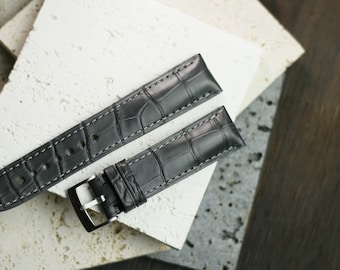 dark gray alligator USA Leather watch strap  24mm,22mm,21mm,20mm,19mm,18mm,16mm-CT-ghi-F-S-M-N-