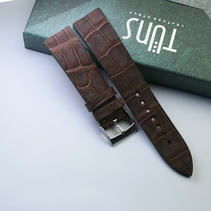 alligator nubuck henglong brown Leather watch strap-CA NUBUCK-BROWN-0-0-0-N-