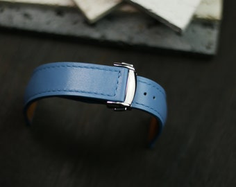 omega box cafl blue leather padded watch strap-BOX Omega -BLUE-F-S-M-V-