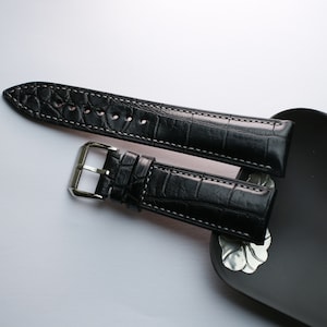 Black alligator vietnam  Leather watch strap  24mm,22mm,21mm,20mm,19mm,18mm,16mm-CN-BLACK-V-GRAY-M-N-