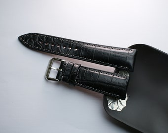 Black alligator vietnam  Leather watch strap  24mm,22mm,21mm,20mm,19mm,18mm,16mm-CN-BLACK-V-GRAY-M-N-