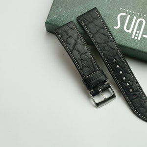 Bison leather Black watch strap -BO RUNG-BLACK-0-K-M-N-