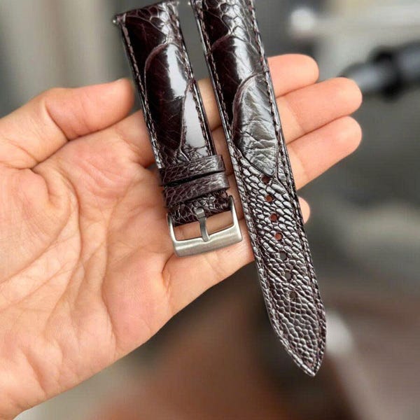 Correa de reloj de piel de avestruz y tabaco hecha a mano, tamaño personalizado - DD28