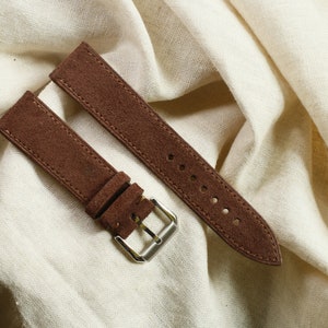 Bracelet de montre en cuir fin daim marron 24 mm,22 mm,21 mm,20 mm,19 mm,18 mm,16 mm-SUEDE-BROWN-0-S-M-N-