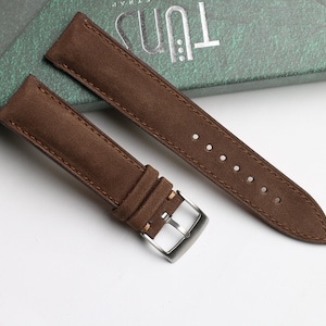 Nubuck smooth  brown padded watch strap 24mm,22mm,21mm,20mm,19mm,18mm,16mm-NUBUCK TRON-BROWN-F-S-M-N-