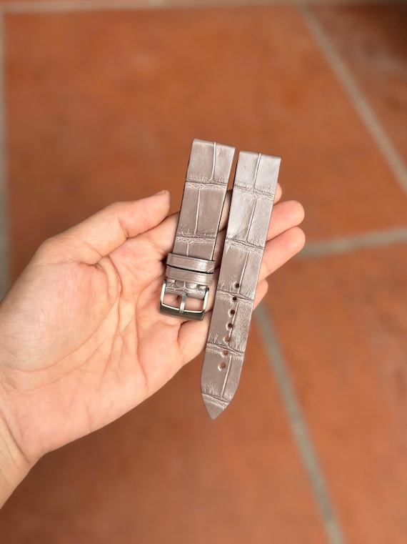 Handmade Alligator Leather Watch Strap Nino Etoupe, Custom Size
