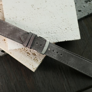 Museum patina gray leather watch strap slim 24mm ,22mm,21mm,20mm,19mm,18mm,16mm-MUSEUM-GRAY-0-S-M-N-