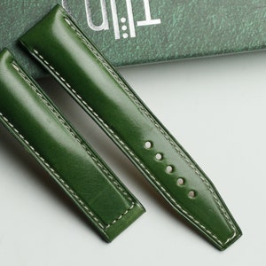 omega tuscany green leather padded watch strap-TUCANY Omega-GREEN-FE-K-M-V-