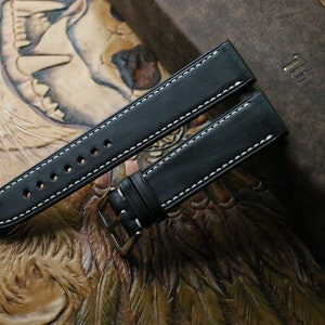 vegtan black slim Leather watch strap  24mm,22mm,21mm,20mm,19mm,18mm,16mm-VEG-BLACK-0-K-M-N-