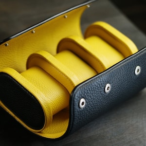 Custodia per orologio personalizzata Clemence nera, scatola per orologio da viaggio, custodia per orologio in pelle personalizzata -CASE Clemence-NERO-giallo mulino-S-