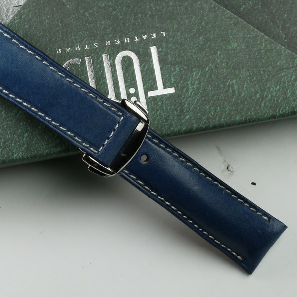 omega tuscany navy blue leather padded watch strap-TUSCANY Omega-NAVY-FE-K-M-V-