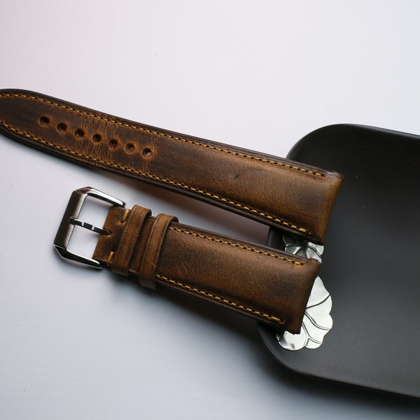Handmade waxed  syrup brown watch strap, Custom Size - SW21