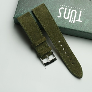 Olive Suede slim Leather watch strap  24mm,22mm,21mm,20mm,19mm,18mm,16mm-SUEDE-OLIVE-0-S-M-N-