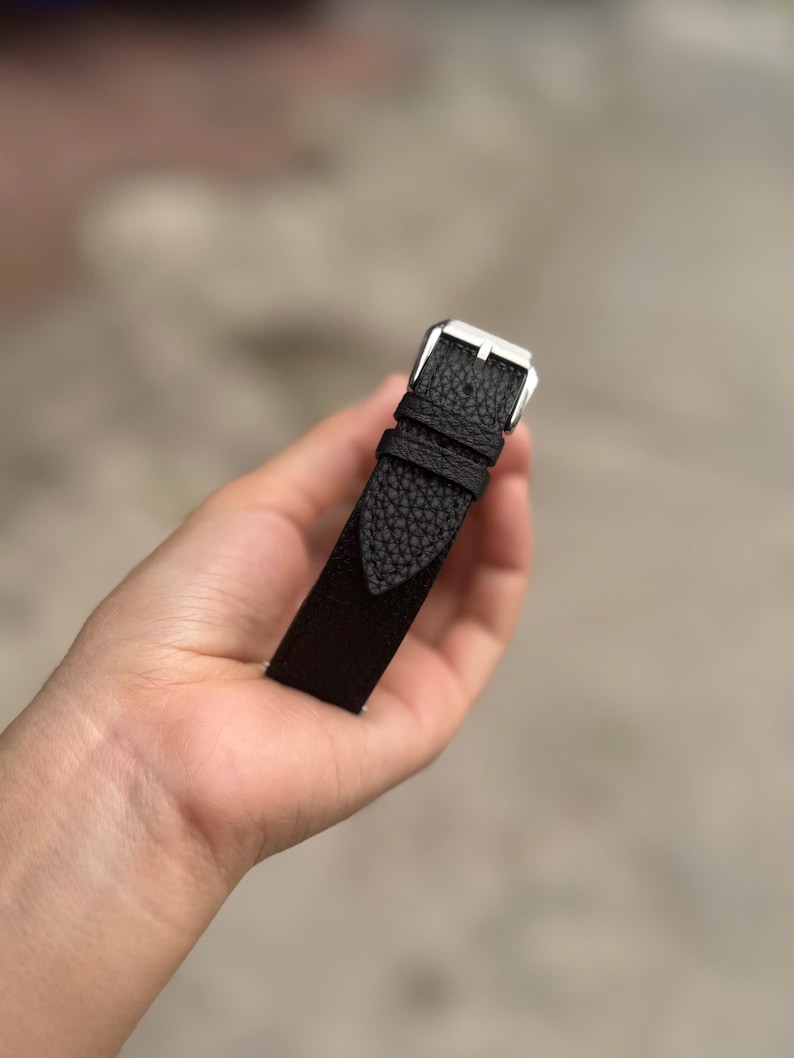 Handgefertigtes Uhrenarmband Togo Black, Custom Size - TG1 Bild 4