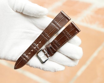Brown alligator vietnam minimalist style Leather watch strap-CA Viet-BROWN-0-DS-0-N-